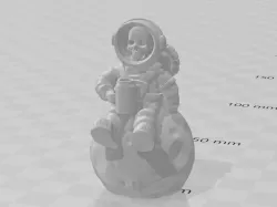 Skeleton astronaut sitting on the moon Drinking Coffee