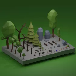 Trees and stones low poly