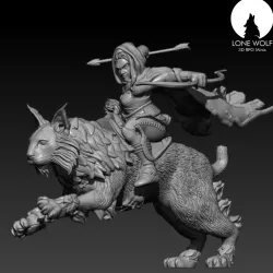Duneyr female mounted on snow Linx - The guardians of Ljosalfar