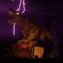 Red Riding Hood ambushed by Werewolf