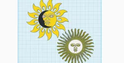 Sun Moon face, 2 STL files, wall art decoration, artwork craft template design