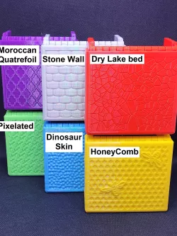 6 texture pack of FOLDING DICE ROLLER FOR PLAY AND STORAGE SOLUTION IN ONE! DICE STORE SECURELY INSIDE WHEN NOT IN USE!