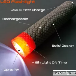 LED flashlight with 18650 battery and USB-C connector, incl. TPU version!!!