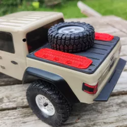 axial SCX24 Jeep Gladiator bed cover with spare wheel and Maxtrax plates