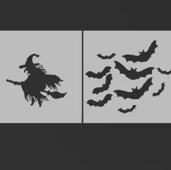 Halloween Stencils - Witch and Bats