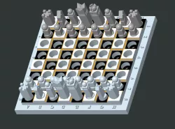 Chess board and figures minimalistic shapes and with magnet holders also best for blind players