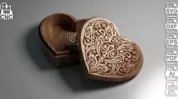 Heart Shaped V-Carved Jewelry Box - CNC Files (svg, dxf, eps, ai, pdf, STL)