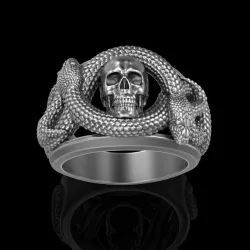 Ring with skull and snakes 3dm stl 3D 3D Printing Model