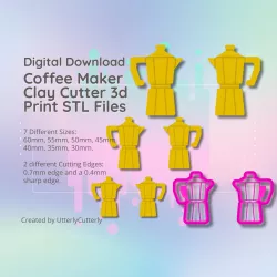 Coffee Maker Clay Cutter - STL Digital File Download- 7 sizes and 2 Cutter Versions