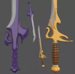 He-man Revelation Power Swords Gold and Purple Subternia Preternia