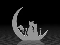 2 cats one baby elephant sitting on the moon