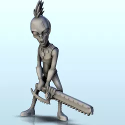 Alien punk with armor and chainsaw sword (9) (+ pre-supported version & rounded base) - SF Warhordes ET extraterrest Confrontation