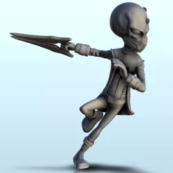Alien running soldier with mask and sword (31) (+ pre-supported version & rounded base) - SF Warhordes ET extraterrest Confrontation