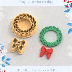 Christmas Wreath Bow Set Clay Cutter, Winter Earring Cutters, Christmas Clay Cutters, Mini Clay Cutters 3 Sizes