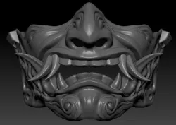 Oni Samurai mask with big 6 fangs for cosplay