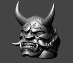Ring Hannya Oni Demon Samurai Mask 3D print model