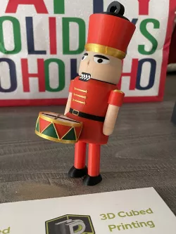 Standing Nutcracker Ornament with Drum -  Print-In-Place model for Holiday Christmas Decor Nut Cracker Drummer
