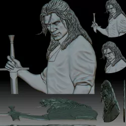 Witcher low relief bas-relief for CNC router or 3D printer