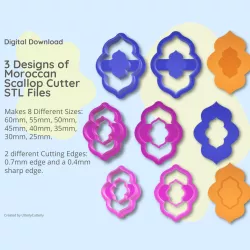 3 Design bundle Moroccan Scallop Clay Cutter - STL Digital File Download- 8 sizes and 2 Cutter Versions