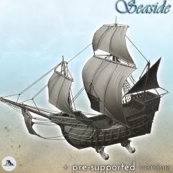 Sail boat Caravel (3) - Pirate Jungle Island Beach Piracy Caribbean Medieval terrain