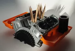V6 spice motor with spice shaker in piston form for salt, pepper and chili