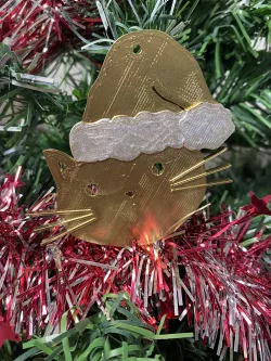 Cat face with Christmas hat - Christams ornament