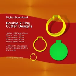 Christmas Bauble 2 Clay Cutter - STL Digital File Download- 12 sizes and 2 Cutter Versions