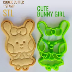 Cute Bunny Girl - Easter Cookie cutter with stamp