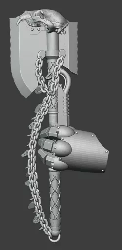 Rune Covered Mech Axe Wielding Gauntlet