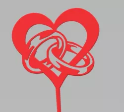 Cake, cake topper heart with two rings for wedding and engagement