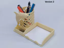 Desk pencil cup and memo pad holder with dolphin low poly