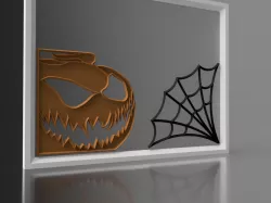 Halloween window decorations Jacko lantern and spider web