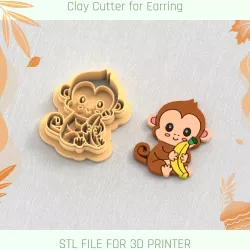 Cute Monkey with banana Polymer Clay Cutter