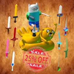 PACK OF 10 ADVENTURE TIME SWORD + FREE EXCLUSIVE PEN HOLDER STATUE