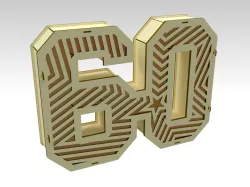 3D Number 60 Gift Box Design For Laser Cut & CNC Router