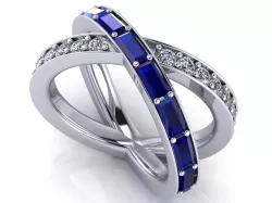 Criss - Cross X Ring - Round Diamonds and Sapphire Baguettes