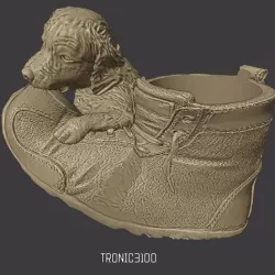 Cute dog with shoe flower pot (Easy print, No support)