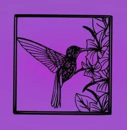 Decorative mural, wall decoration, panno. Hummingbird and flowers.
