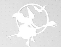 Flying Witch with Moon and Bat Silhouette, Window Art, 2D Wall Art, Witch on Broom, Spooky Shadow, Halloween