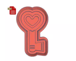 Kawaii Heart Key Cookie Cutter and Stamp STL FILE