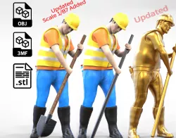 N1 Construction Worker 1 64 Miniature With Shovel and Metal pole