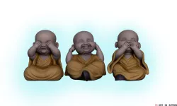 3 wise buddha monk set. Monk: I don't see Monk: I don't speak Monk: I don't hear