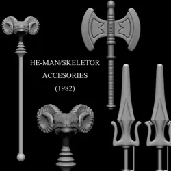 3D PRINTABLE HEMAN AND SKELETOR ACCESORIES - 1982 - AXE SWORD HAVOC STAFF HE-MAN