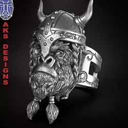 animal Ring Jewelry Ancient viking warrior guerilla v1 stl file