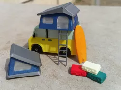 Campervan Toy. Full Set. Surfboard, Luggage, Bed and Tent.