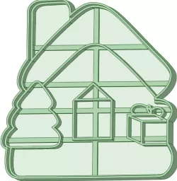 Christmas house with pine tree and cookie cutter