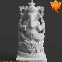 Ganesh on Lotus with Crescent Moon Crown
