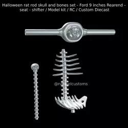 Halloween rat rod skull and bones set - Ford 9 inches Rearend - seat - shifter / Model kit / RC / Custom Diecast
