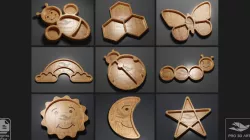 Pack of 9 Trays - 3D STL Files for CNC Router and 3D Printer (svg, dxf, pdf, eps, ai, stl)