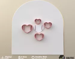 Polymer clay cutter to make Baseball lover heart shapes in 4 sizes and 2 cutting versions / Digital File .STL * File to use in a 3D printer/EULITEC.COM/CC/COPYRIGHTED LICENSE